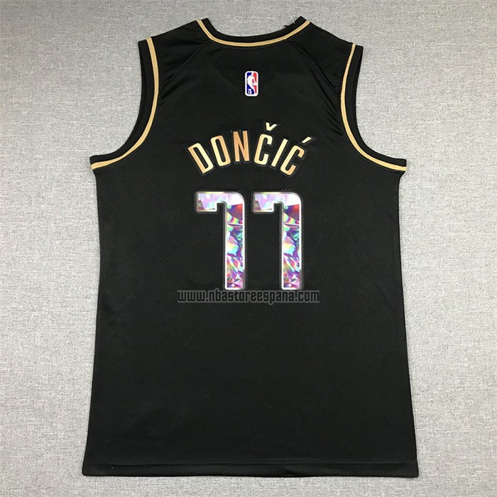 Camiseta Golden Edition Dallas Mavericks Luka Doncic NO 77 2021-22 Negro